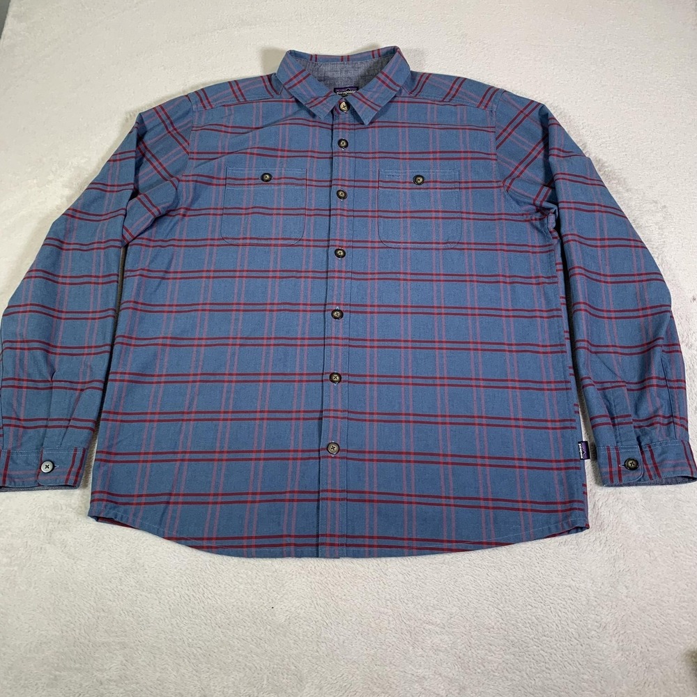Patagonia Kiragg Shirt Mens XL Blue Organic‎ Cotton Plaid Long Sleeve Button Up - Picture 4 of 11